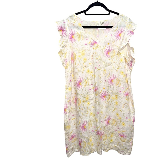 Joie Linen Dress Women’s 1X Floral Cap Flutter Sleeve Pastel Shift - Picture 1 of 10